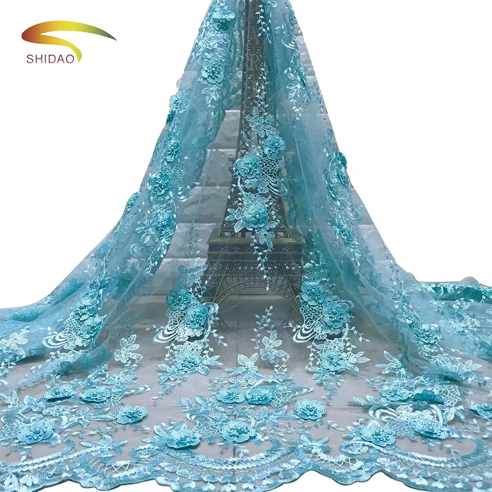 Африканская французская Тюль с вышивкой из бисера Цветочная кружевная ткань для