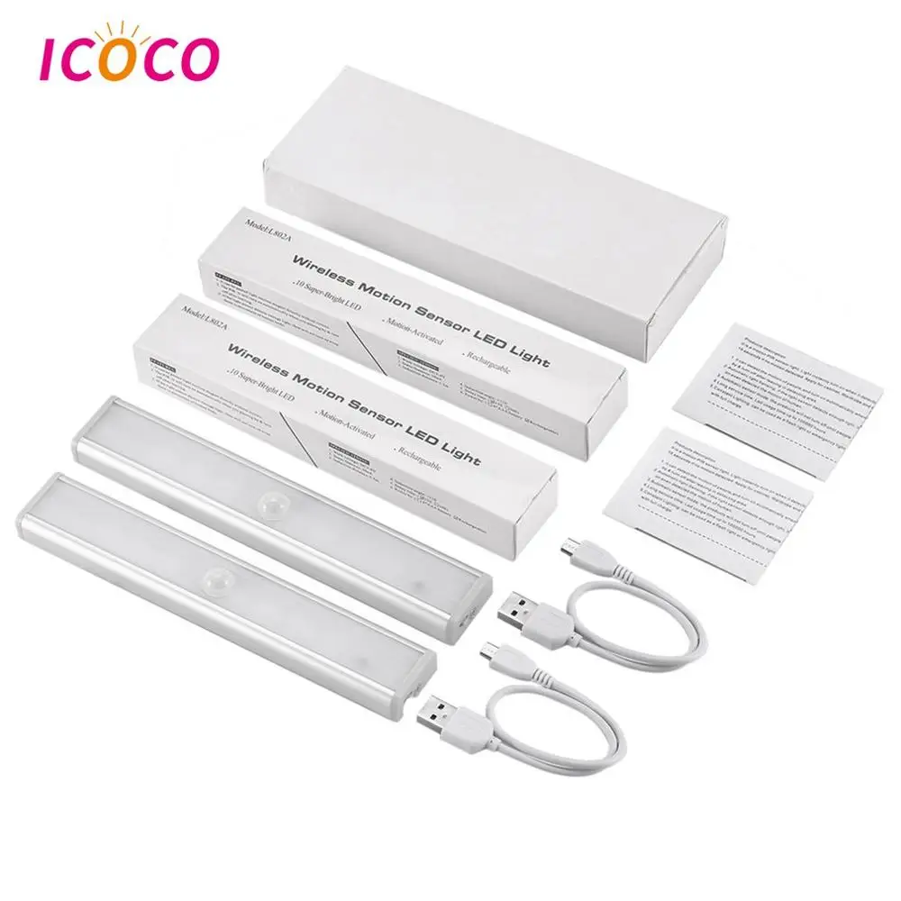 ICOCO светодиодный движения USB Перезаряжаемые Беспроводной Сенсор Ночной свет