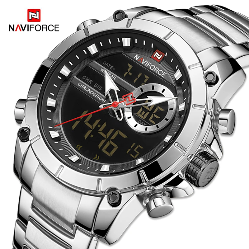 

NAVIFORCE 2021 New Watches for Men Luxury Sports Quartz Wrist Watch Male Stainless Steel Waterproof Dual Display Digital Clock