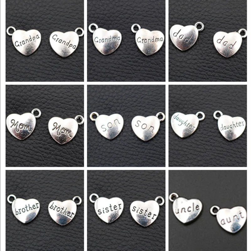 В форме сердца Семья Тег Кулон дедушки Шарм папа мама дядя братьев талисман