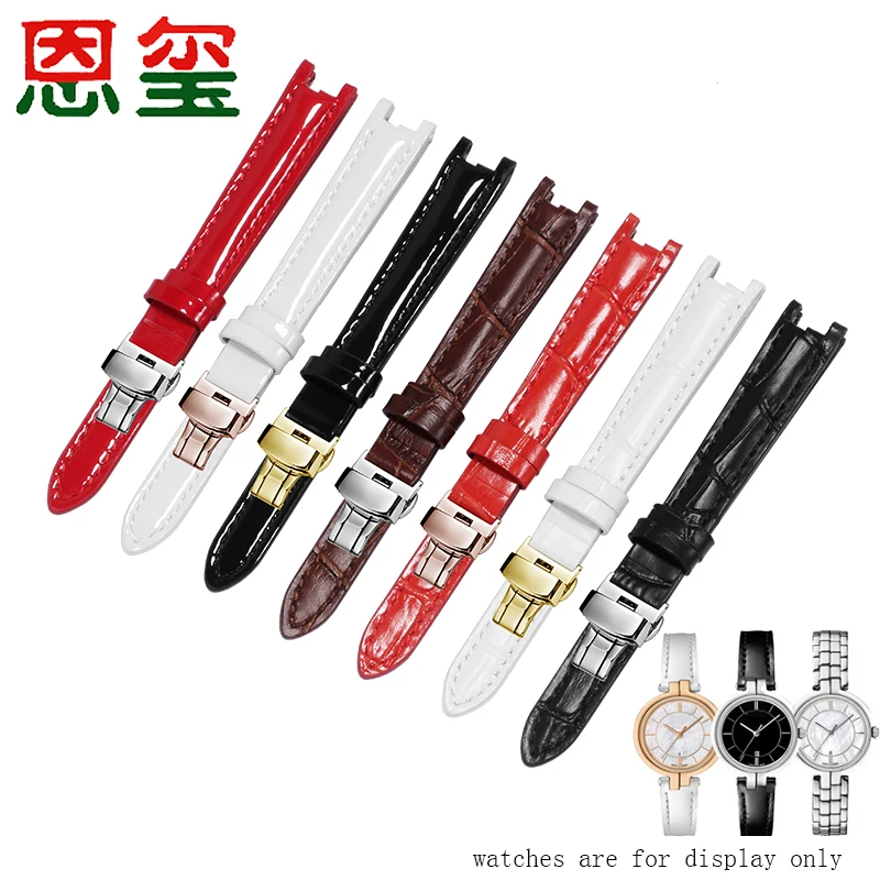 

Leather watchband black red brown Concave interface strap for Tissot 1853 T094.210A serie women's leather chain butterfly clasp