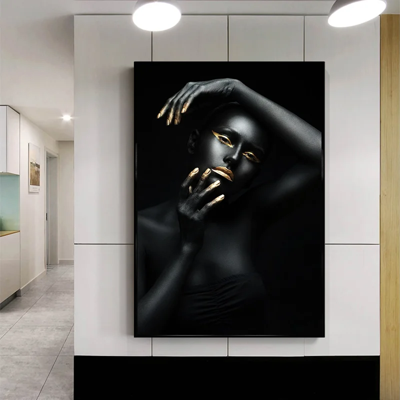 Koop 3Pcs Afrikaanse Art Black Golden Vrouwen Canvas Schilderijen Wall Art Prints En Posters Wall Art Pictures Voor Woonkamer Home Decor