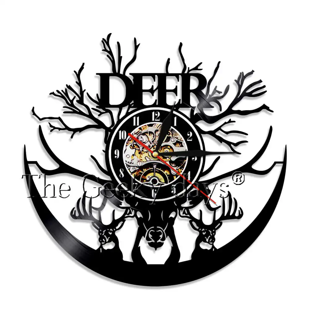 3 Forest Deer Wall Decor Retro Vinyl Record Wall Clock Antler King Moose With Pine Tree Hunting Hunters Wall Clock Gift Idea - Color: 3
