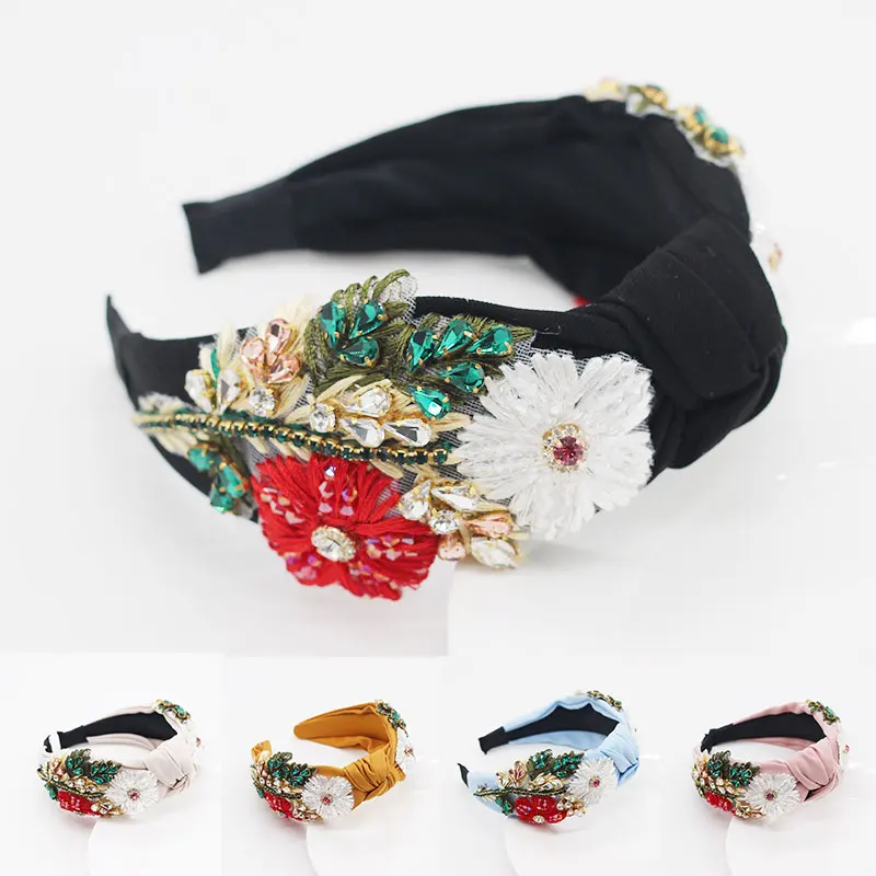 

Baroque Handmade Luxury Hair Accessories Retro Crystal Rose Flower Prom Headband Rhinestone Hairbands Bohemia Hair Jewelry