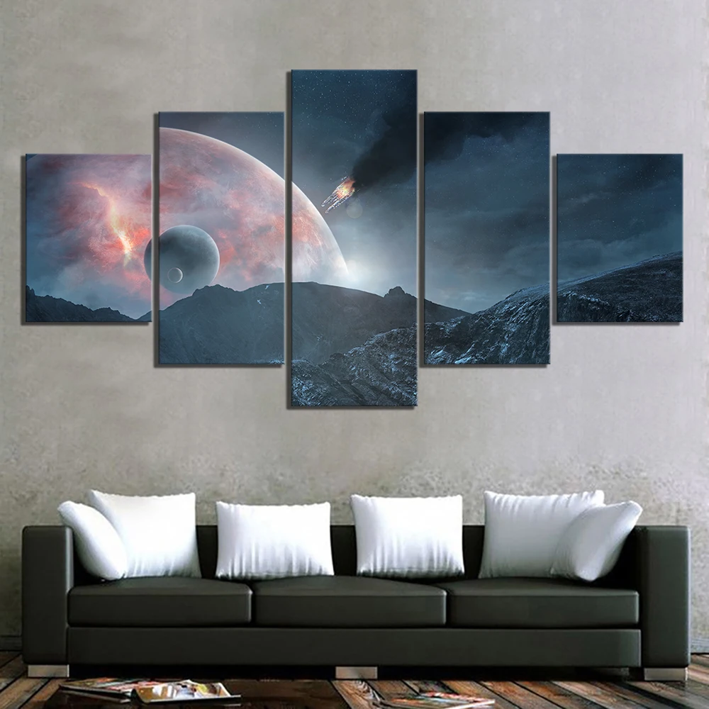 

Canvas Prints Painting Home Decor Outer Space Landscape 5 Panel Mass Effect Andromeda Game Pictures Modular Frame Bedroom Poster