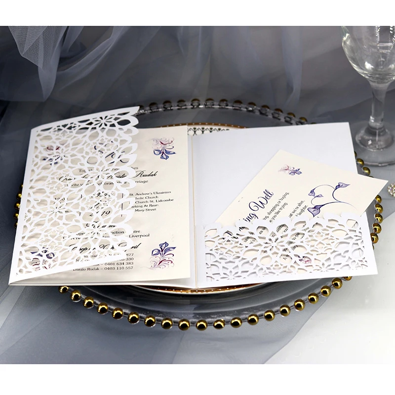 

50pcs Elegant Laser Cut Wedding Invitation Card Greeting Card Customized Business With RSVP Cards Birthday Party Decoration