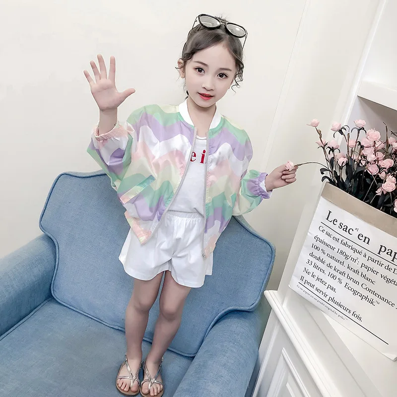 

Spring Autumn Baby Girls Jacket Girls Windbreaker Colorful Stripe Kids Girl Outerwear Coats Girls Trench Coat Children Clothing