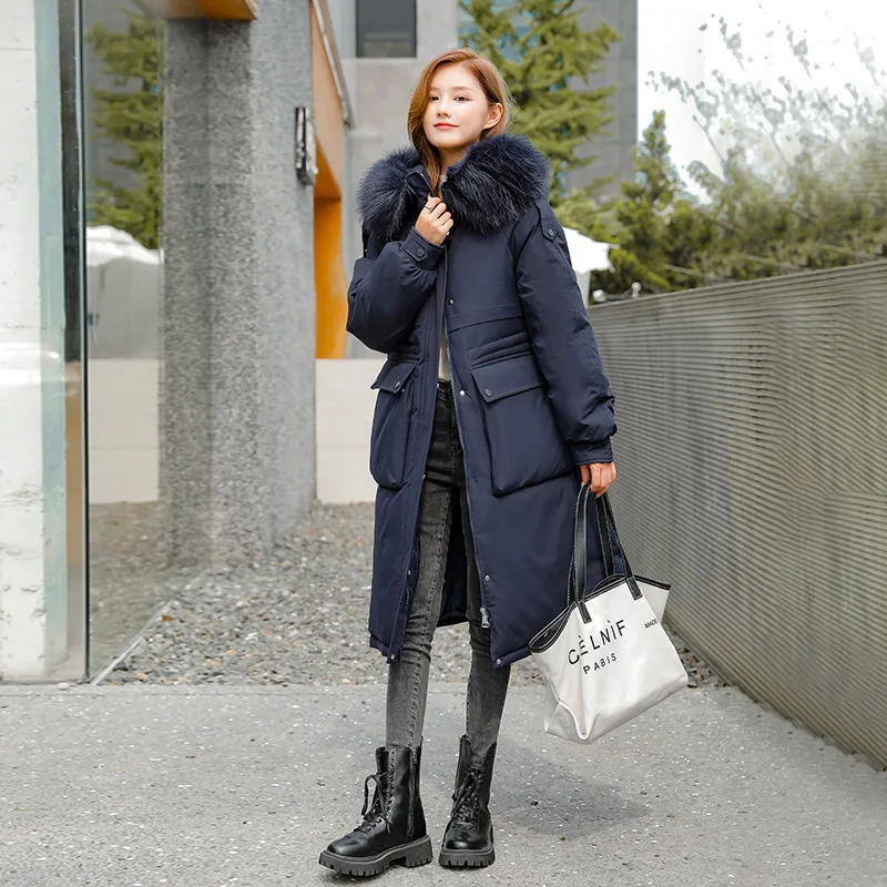 Casual Waist Down Cotton-Padded Jacket Women Winter New Fashion Loose Women's Coat Long Hooded Fur Collar Cotton-Padded Jacket