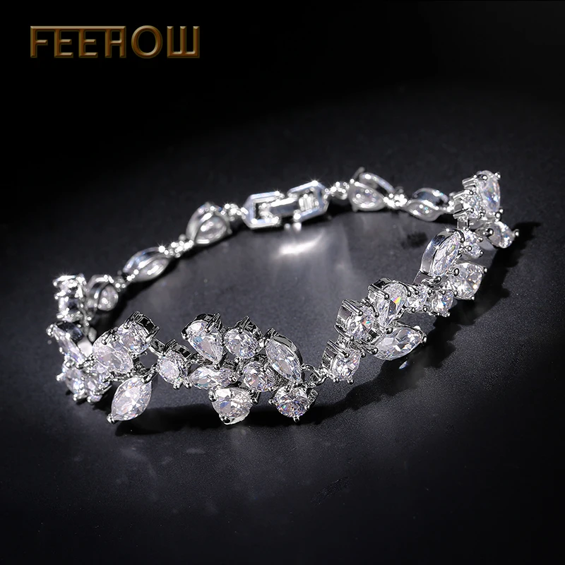 FEEHOW модный прозрачный белый браслет с маркизой и грушевидной огранкой AAA +