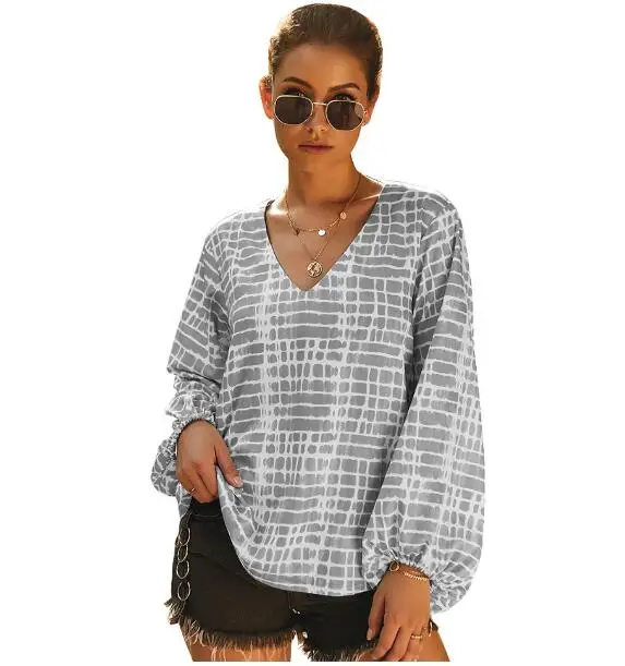 Casual Shirt Harajuku Autumn Women Plaid T Shirt Streetwear Tops Plus Size V-neck Female Loose Long Sleeve Tshirt 2022