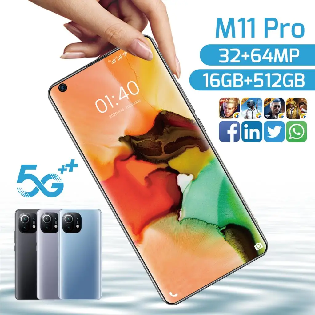 

2021 Newest Galaxy 7.3 Inch M11 Pro Smartphone 6800Mah 16+512G Dual SIM Mobilephone 32+64MP 10 Core Full Screen 5G Network Phone