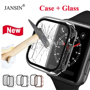 Закаленное стекло + крышка для Apple Watch чехол 42 мм 38 мм браслет защитный бампер аксессуары для часов Apple watch 40 мм 44 мм чехол