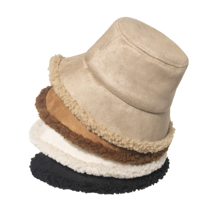 

YSYX Suede Autumn Winter Fisherman Hat Men Women's European American Wild Thickened Warm Lamb Wool Hat Small Face Hot YS:1022