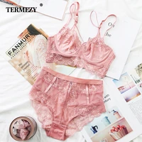 termezy classic bandage pink bra set lingerie push up brassiere lace underwear set sexy high waist panties for women underwear