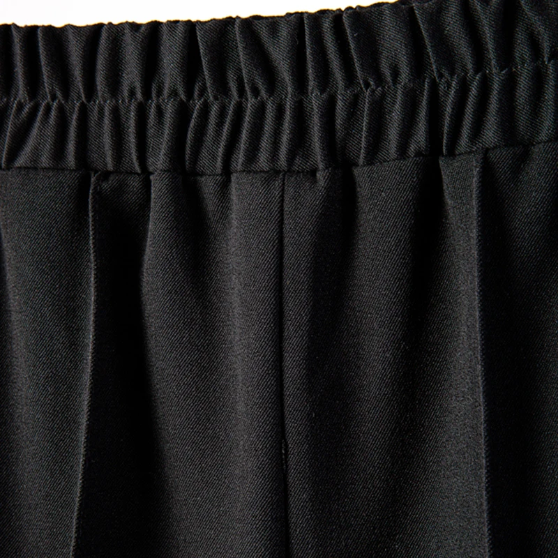 

[EAM] High Elastic Waist Black Long Slit Pleated Wide Leg Trousers New Loose Fit Pants Women Fashion Spring Autumn 2021 1DD6362