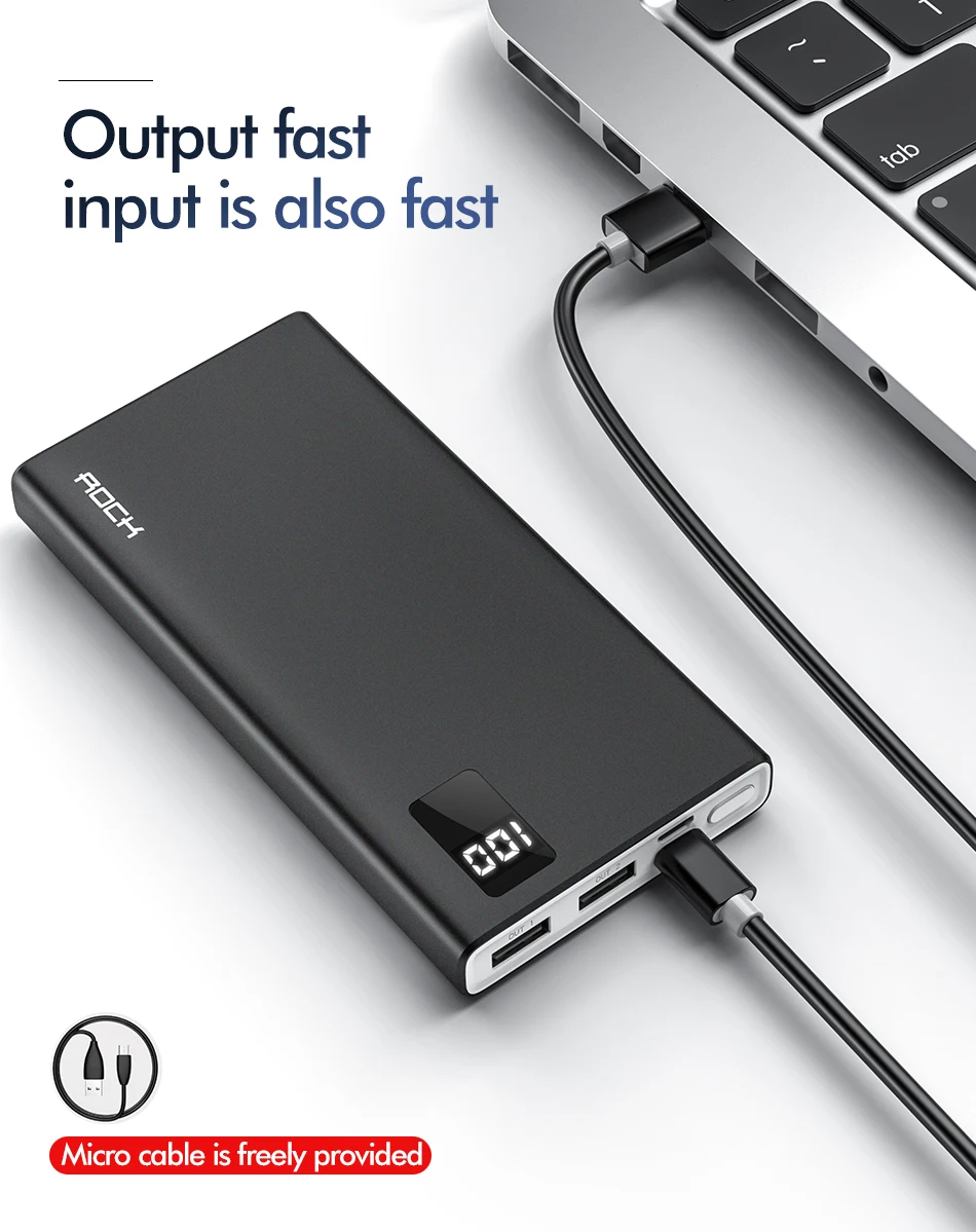 ROCK power Bank для xiaomi mi iPhone mi ni Digital Pover Bank 10000 мАч тонкий внешний аккумулятор Внешняя батарея повербанк Быстрая зарядка