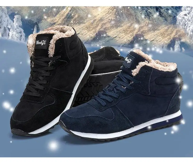 

Winter Men's Ankle Boots Male Fashion Snow Shoes Winter Comfortable Outdoor Couple Sneakers Lace-Up Women's Boots Black Footwear