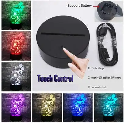 USB 7 Color Новые МЫШИ Микки Маус домашний интерьер для комнаты девушки сон Ночная Атмосфера свет трещины база RGB Изменение блеск Праздник партия поставка ребенок подарок игрушка - Испускаемый цвет: USB 7 Color