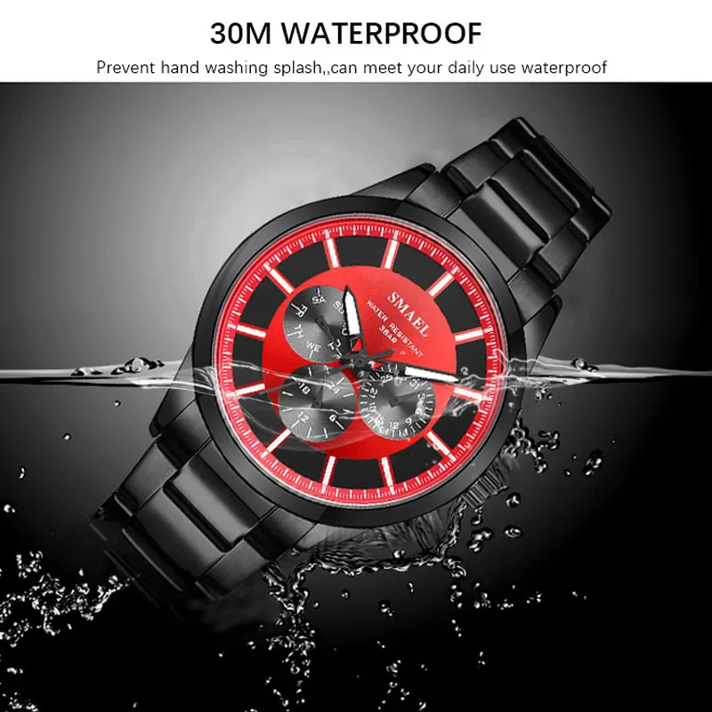 

Часы наручные SMAEL Мужские кварцевые, деловые Роскошные модные повседневные, в стиле милитари