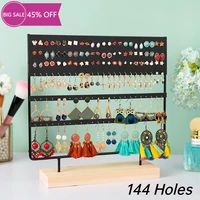 6 layers 144holes metal earring holder jewelry organizer with wood base tray for hanging earrings piercingsear stud
