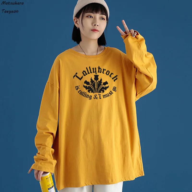 

Is calling and I must go Spring Women's Funny Casual Cotton Long sleeve T-shirt Loose Retro Stripe Printed Shirts Plus Size
