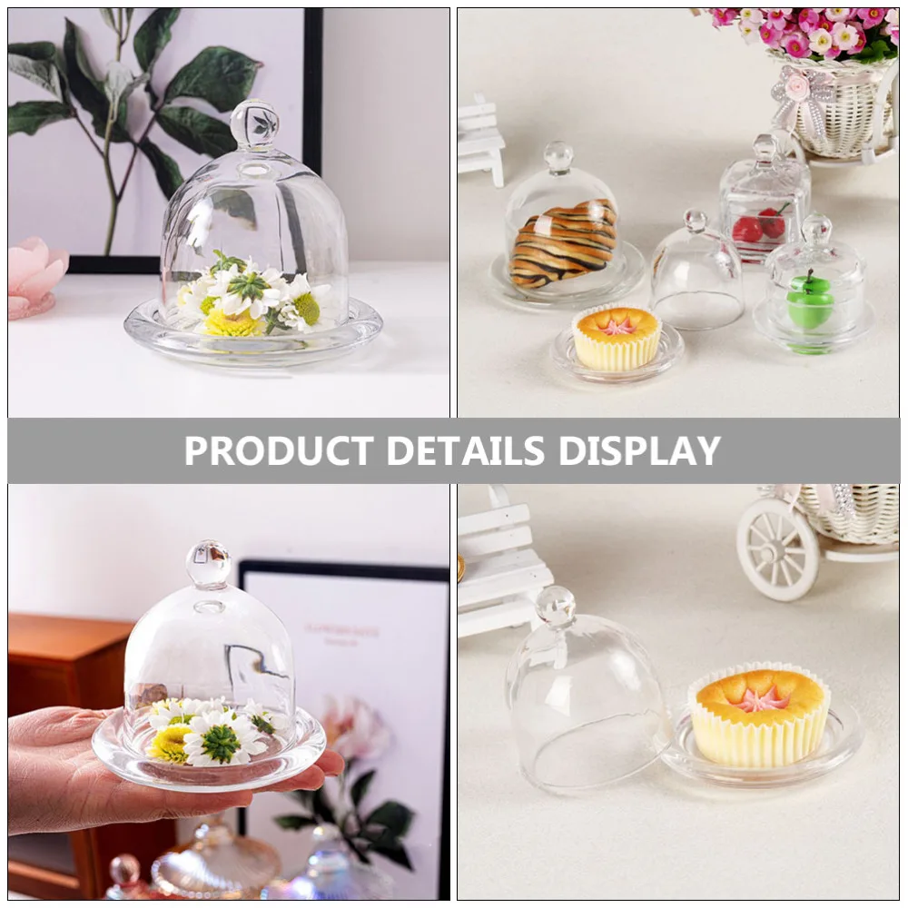 

2Sets Transparent Cake Cover Dust-proof Dessert Cover Glass Food Dome with Base