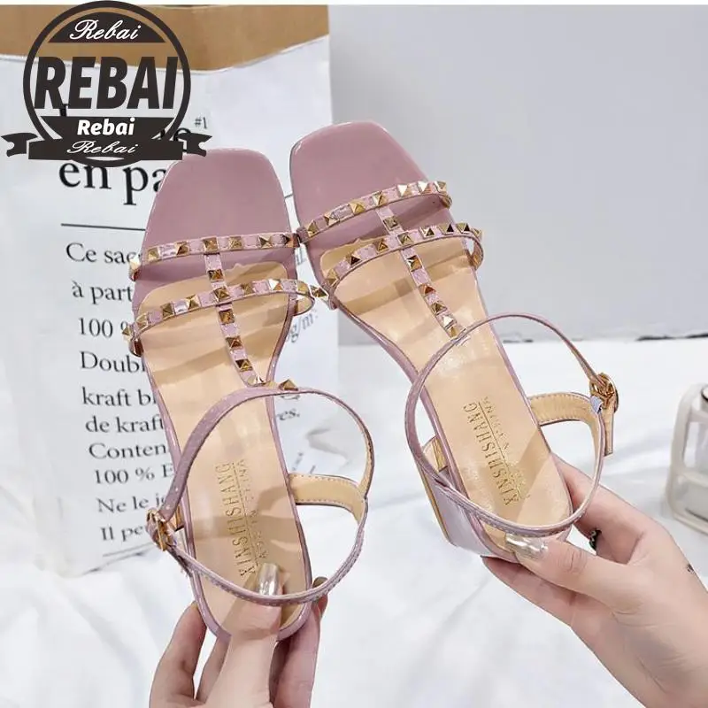 

2020 New Women Pumps Summer Fashion Sexy Top Rivets Peep Toe Wedding Party High Heeled Shoes Woman Sandals Zapatos Mujer 34-40