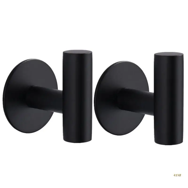 

41XB 2Pcs Wall Mount Stainless Steel Self-adhesive Towel Hook Single Coat Robe Hanger