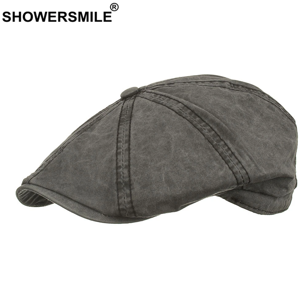 Плоская кепка SHOWERSMILE Черная газетчика для женщин и мужчин хлопковый Повседневный
