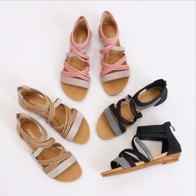 

Spring and Summer New Cross-belt Slope with Roman Sandals Bohemia Ethnic Style All-match Holiday Women's Shoes ZQ0301