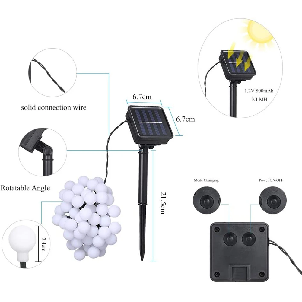 

50LED Balls Solar Light 9.5m String Lights Waterproof Outdoor Decorative Garland Lamps for Home Garden Party Wedding Decoration