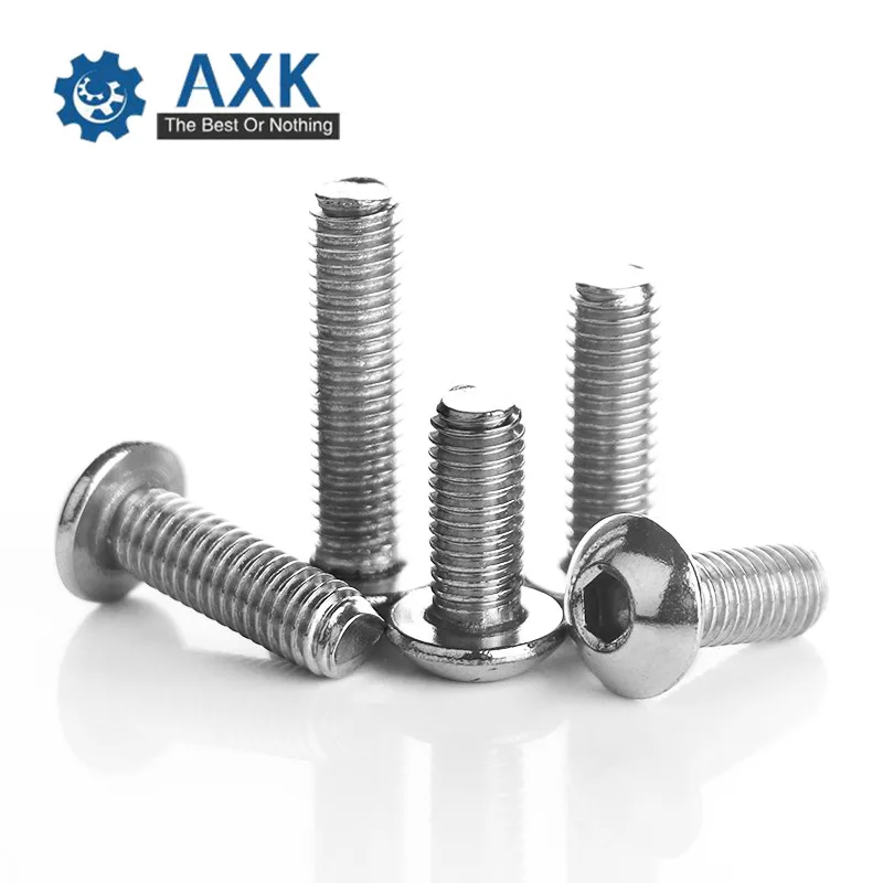 

AXK 50Pcs M2 M2.5 M3 M4 ISO7380 Stainless Steel 304 Round Head Screws Mushroom Hexagon HEX Socket Button Head Screw Bolt