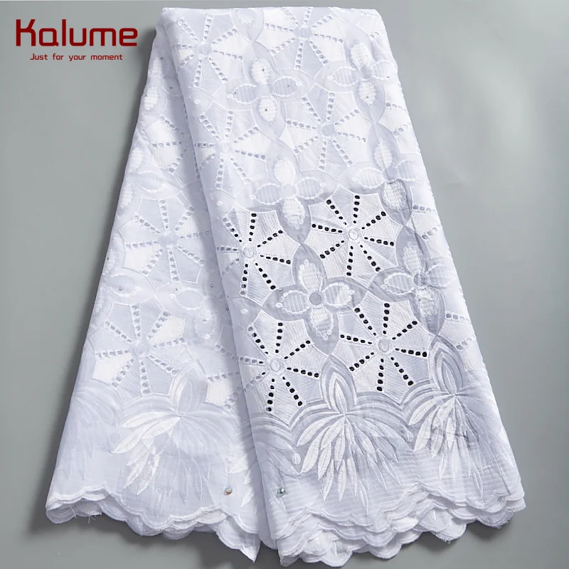 

Kalume Cotton Lace Fabric Swiss 5 Yards 2021 White African Nigerian Voile Lace Fabric Embroidery For Diy Dress Sewing H2549