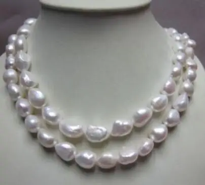 

hot sell Noble jewelry double strands south sea 10-12mm south sea baroque white pearl necklace