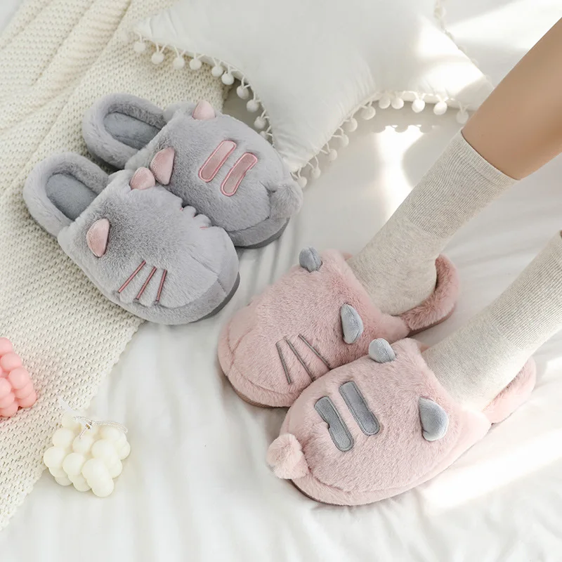 Тапочки для мальчиков и девочек милые зимние теплые на плоской подошве детские