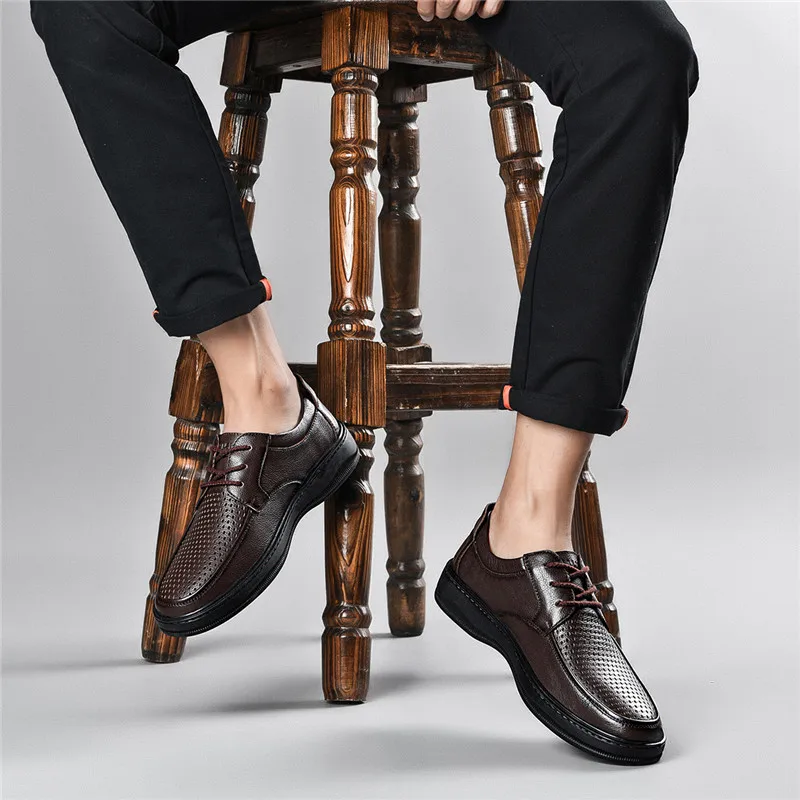 

Men genuine Leather Shoes Casual Top Quality lace up Oxfords Men coew Leather Dress Shoes Business Formal wedding Shoes men