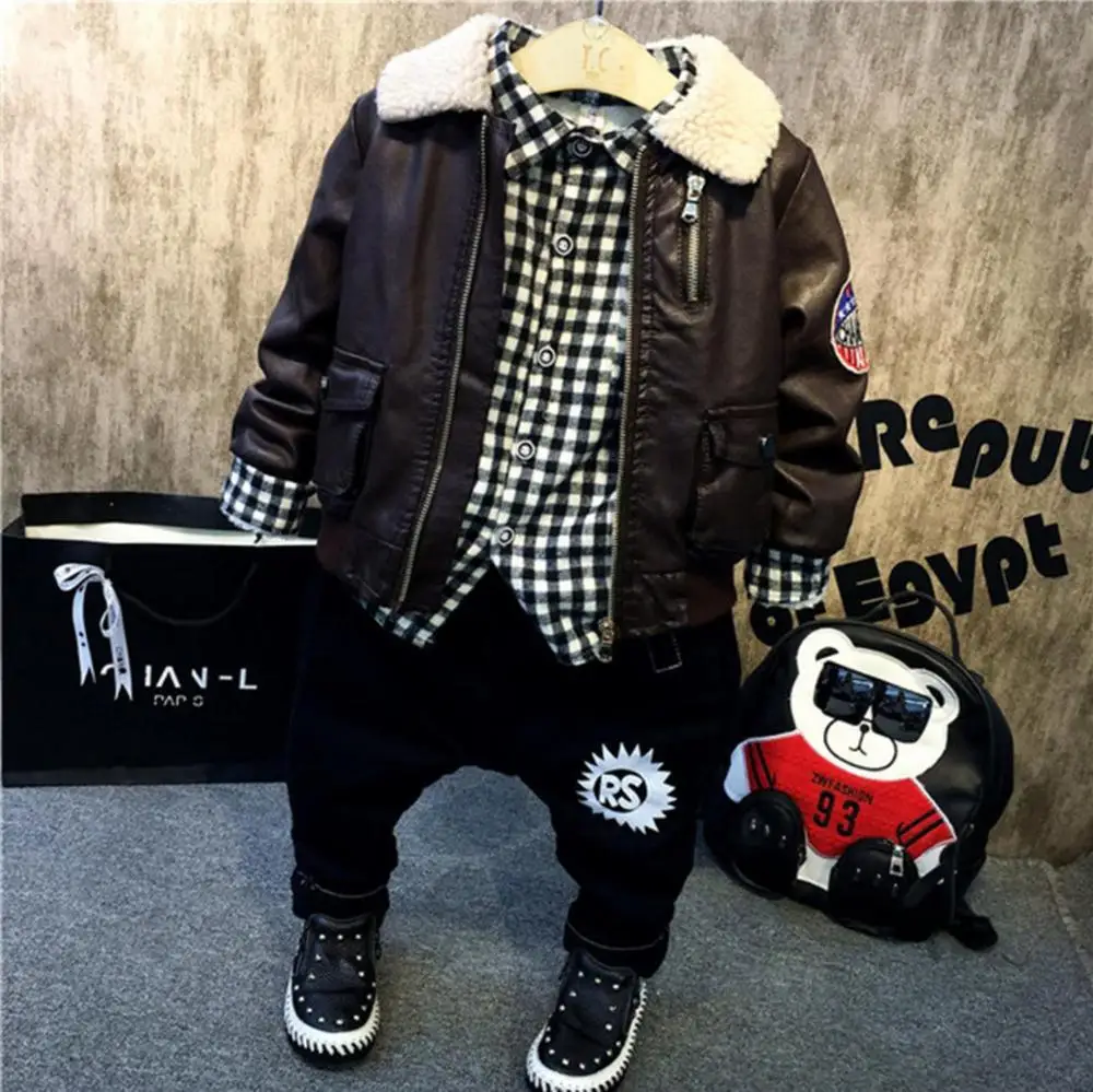 Новинка 2018 кожаная куртка для маленьких мальчиков Детские пальто осенние