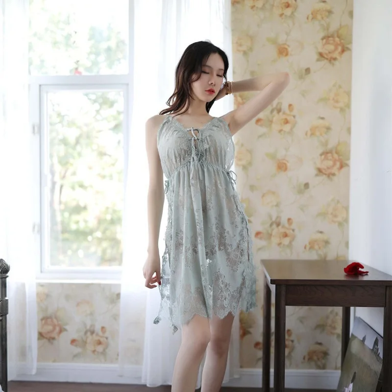 Модная Пижама с глубоким v образным вырезом женское кружевное Ночное платье