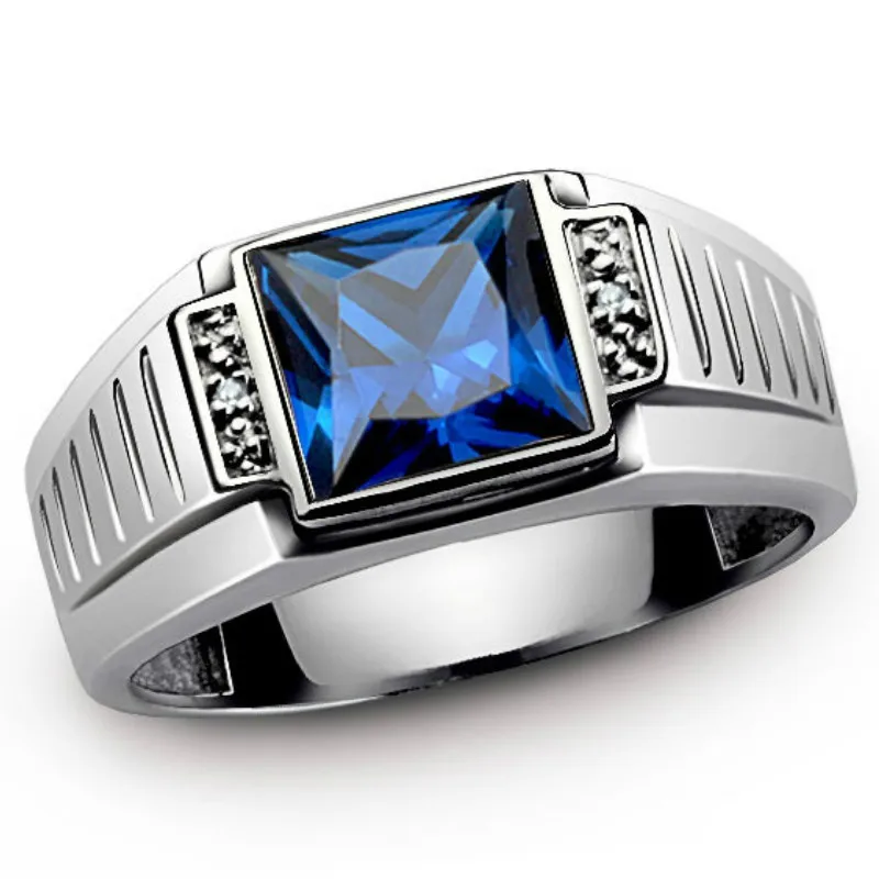 

Fashion Euramerican Men Jewelry Crystal Zircon Copper Luxury Square Shape Wedding Band Rings