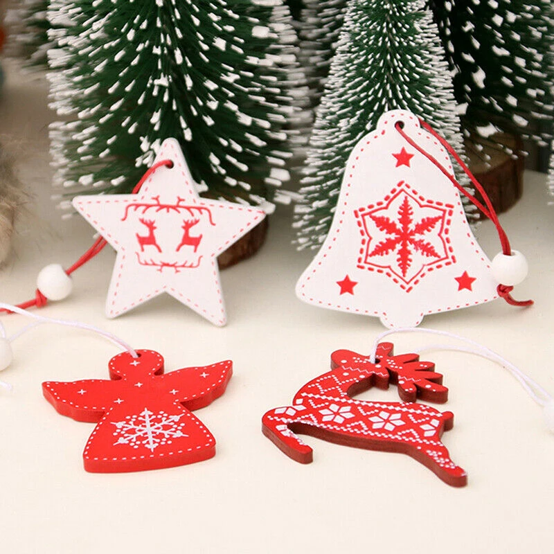 12 шт./кор. деревянные Рождественские Подвески Украшения Смешанные Jingle Bell/с изображением снеговика/оленя со звездами для детей Рождественская елка Подвесные Подарки Декор
