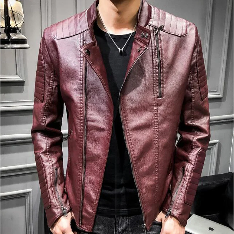 Мужская куртка из искусственной кожи приталенная Повседневная Верхняя одежда