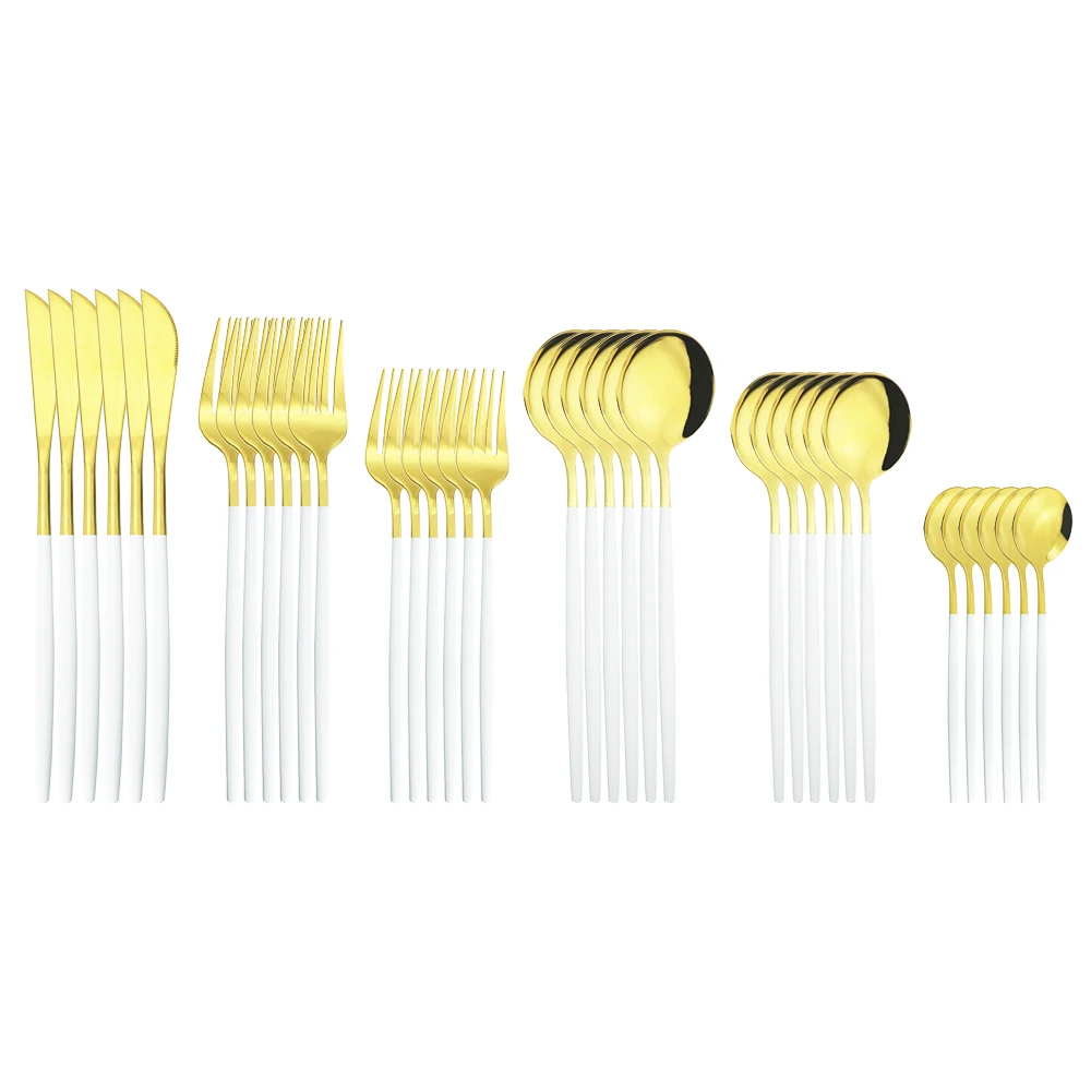 

White Gold Dinnerware Sets 36pcs Cutlery Set Stainless Steel Golden Cutlery Tableware Set Western Spoon Fork Knife Flatware Set