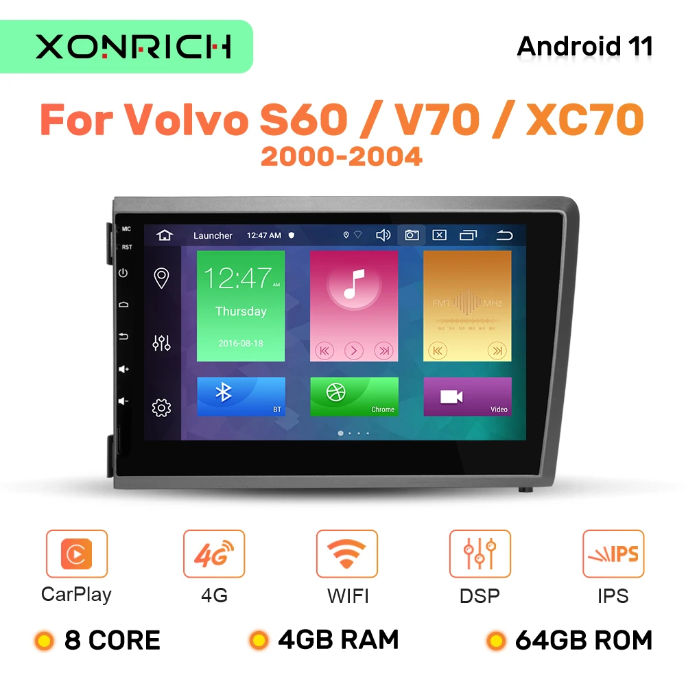 

Автомобильный DVD-плеер IPS DSP, 2 Din, Android 11, для VOLVO S60, V70, XC70, XC90, 2000, 2001, 2002, 2003, 2004, GPS, радио, навигация, 4 Гб