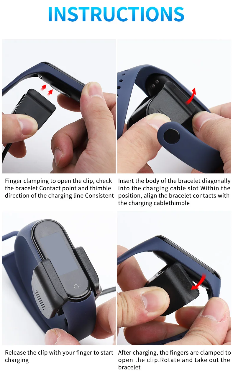 Для xiaomi mi band 4 зарядное usb-устройство с зажимом можно заряжать, не снимая ремешок