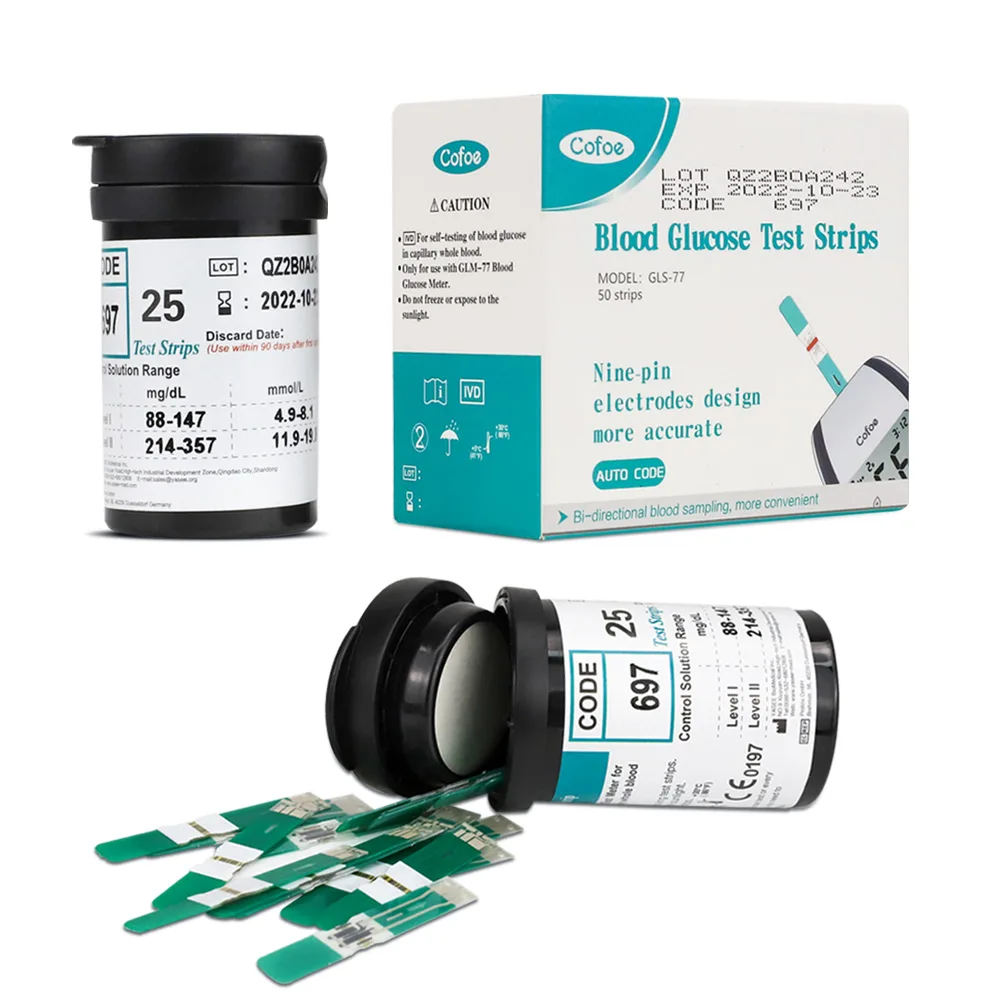 Тест полоски для глюкозы Cofoe 50/100 шт подходит GLM 77 с полосками в бутылках и