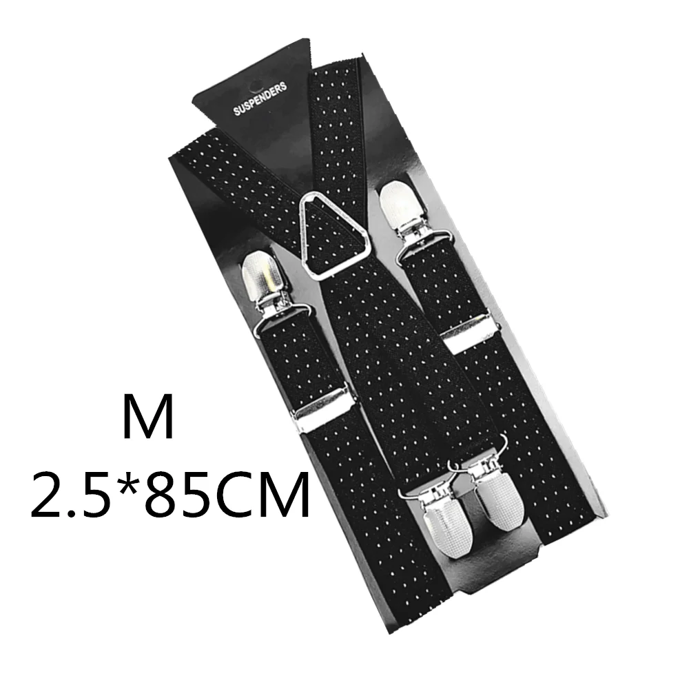 Black dot-85cm 2,5 см ширина х спина унисекс в горошек подтяжки для мужчин и женщин регулируемые эластичные Tirantes Hombre Дети брюки держатель свадебная одежда - Цвет: Black dot-85cm