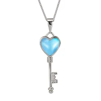 high quality blue natural larimar heart key pendant 925 sterling silver charm pendant for women gift