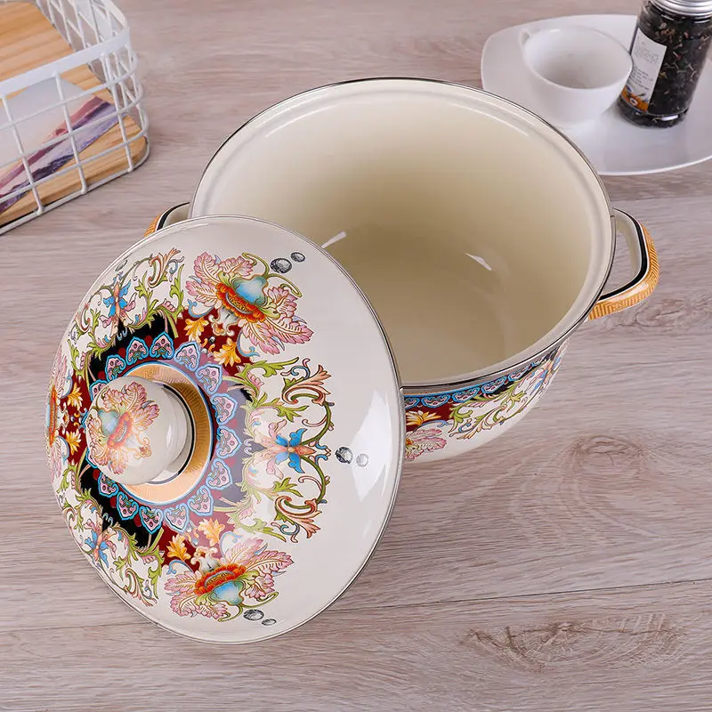 

High-grade Enamel Pot Large Soup Pot Stew Pot Soup Pot Noodle Pot Flat-bottom Hot Pot Induction Cooker Gas Stove Universal