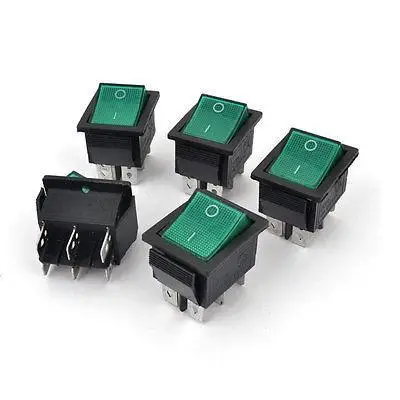 5 шт. DPDT I/O 2 позиции Зеленая лампа лодка кулисный переключатель 6 контактов AC 250V 15A|