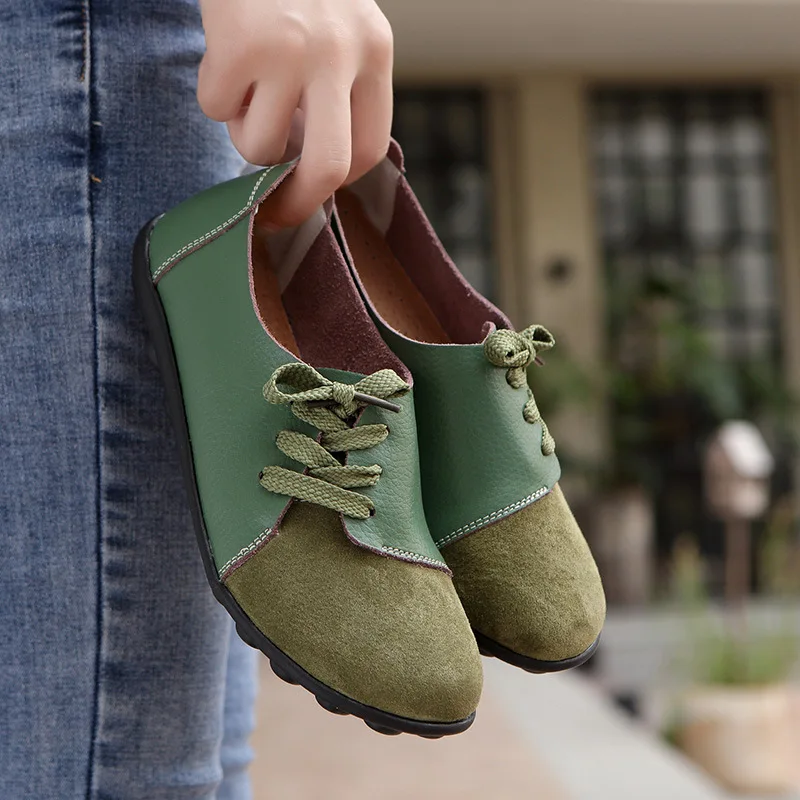 Lace Up Leather Shoes Women Flat Loafers Ladies Comfort Shallow Casual Shoes Female Moccasins Oxford Shoes Fashion Falts Shoes